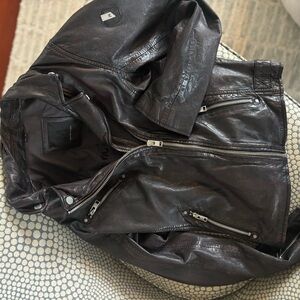Brown Leather Moto Jacket with Silver Zippers